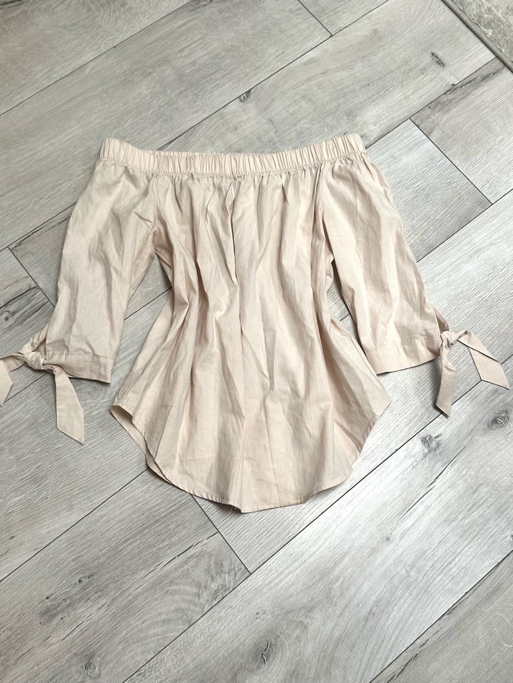 Beige Off-Shoulder Cotton Blouse